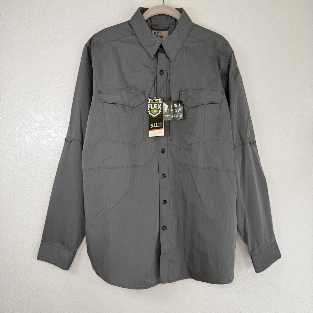 5.11 Stryke Ripstop Long Sleeve Flex-Tac Shirt MEDIUM Gray Tactical Utility NWT